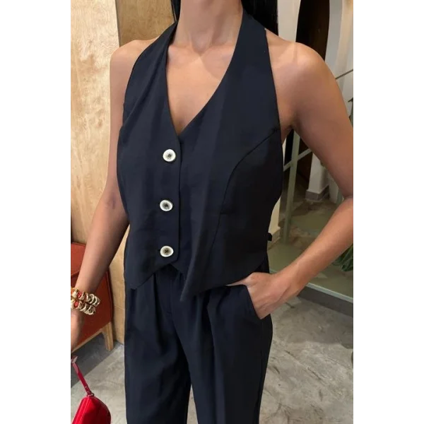 Halter Yaka Yelekli Modal Takım 10144