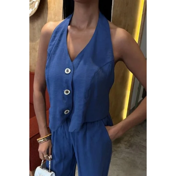 Halter Yaka Yelekli Modal Takım 10144