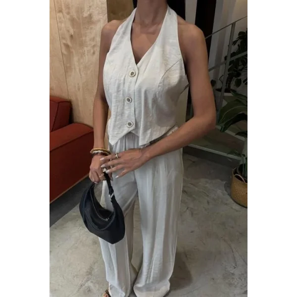 Halter Yaka Yelekli Modal Takım 10144