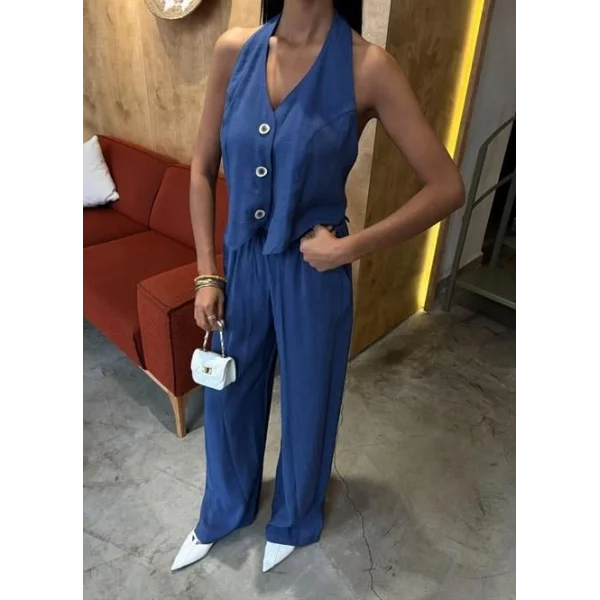 Halter Yaka Yelekli Modal Takım 10144