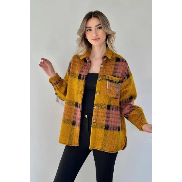 Hardal Buklet Cepli Zincir Taşlı Gömlek