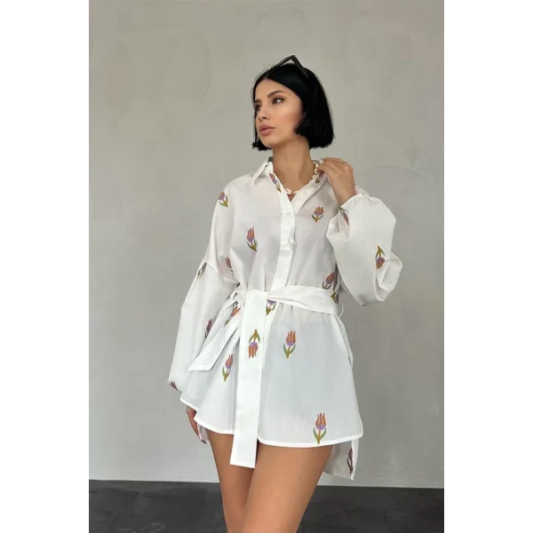 Hardal Vual etraj Nakış Kuşaklı Gömlek