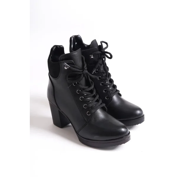 HELEN Bağcıklı Fermuarlı Ortopedik Taban Topuklu Kadın Bot  CST - Siyah