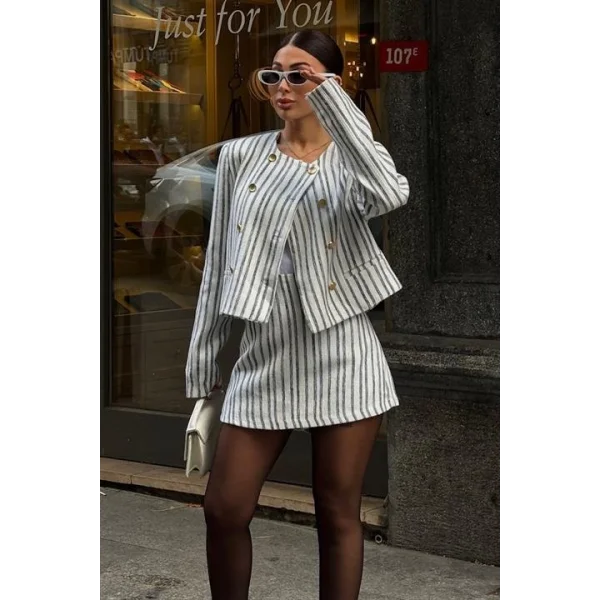 Hendra Çizgili Etek Takım 9481-24