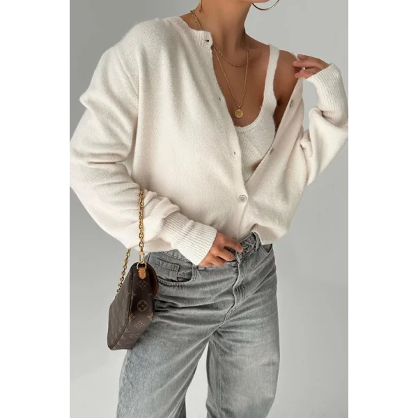 Hırka Atlet İkili Takım  Krem