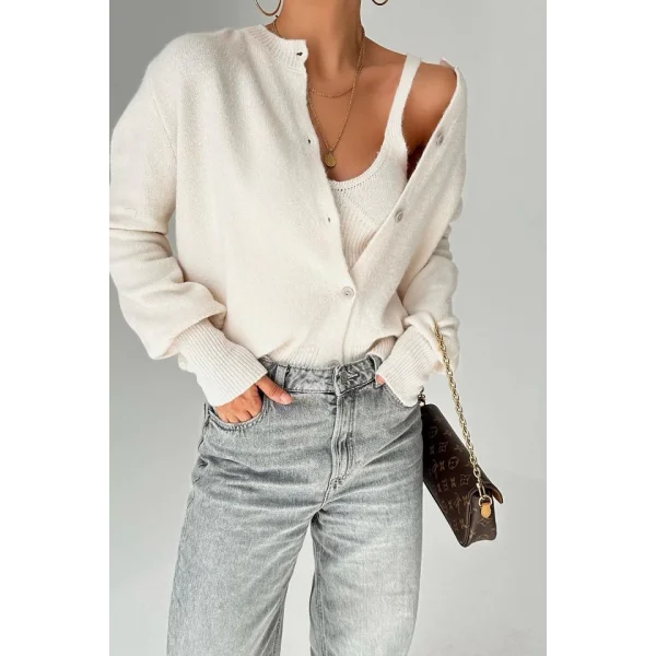 Hırka Atlet İkili Takım  Krem