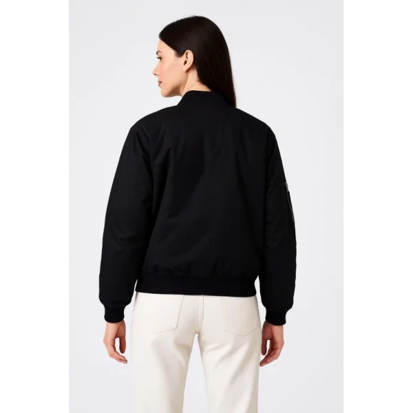 Içi Astarlı Fermuarlı Bomber Mont Ceket - Siyah