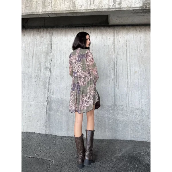 içi astarlı Şifon Elbise - Desenli