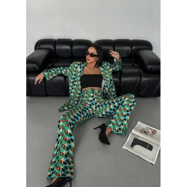 İki̇ Düğmeli̇ Desenli̇ Di̇ji̇tal Ceket