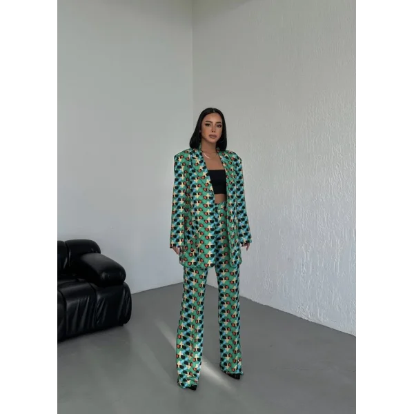 İki̇ Düğmeli̇ Desenli̇ Di̇ji̇tal Ceket