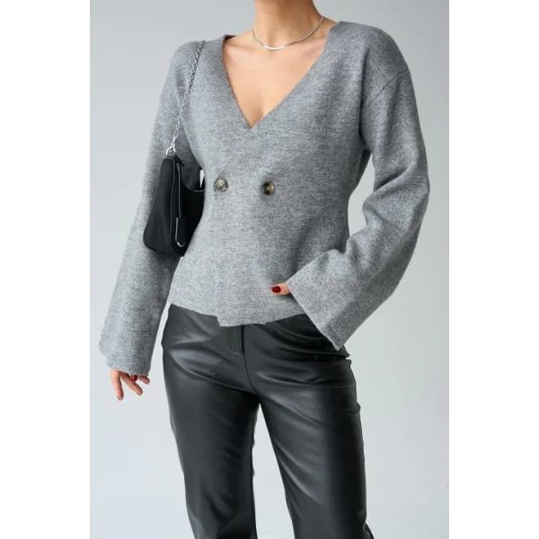 İki Düğümeli Hırka  Gri