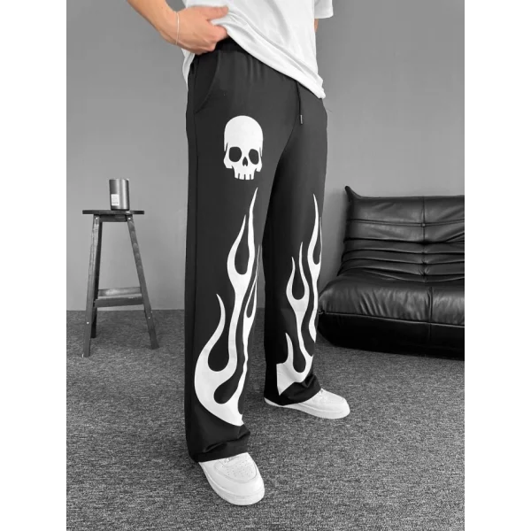 İki İplik Baskılı Kumaş Baggy Alt Esofman - Siyah