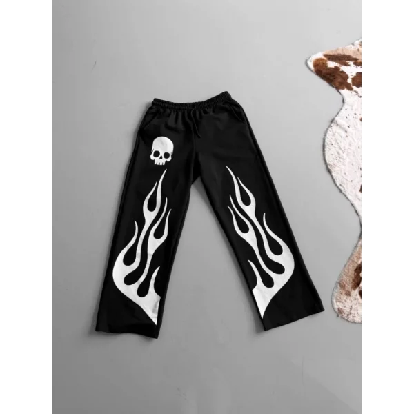 İki İplik Baskılı Kumaş Baggy Alt Esofman - Siyah