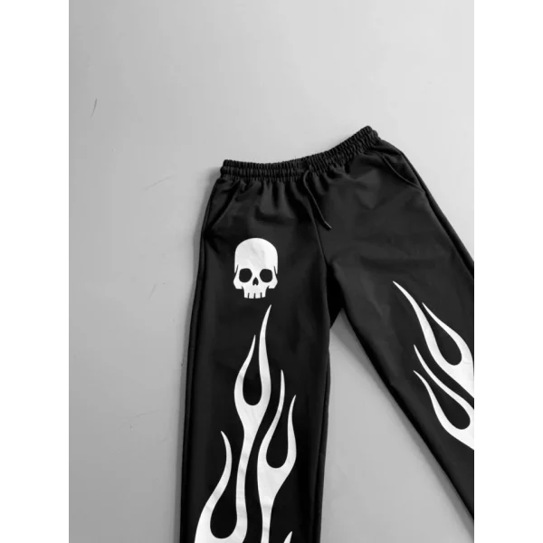 İki İplik Baskılı Kumaş Baggy Alt Esofman - Siyah