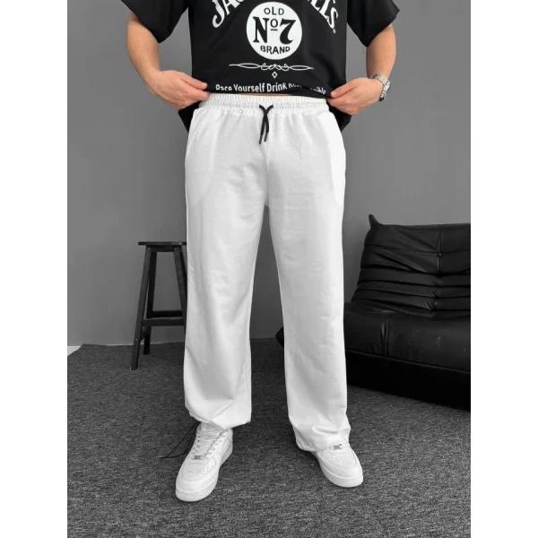 İki İplik Kumaş Baggy Alt Esofman - Beyaz