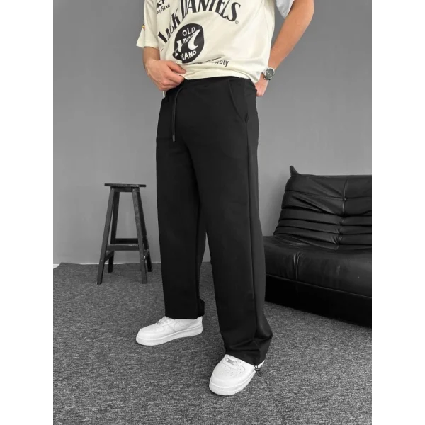 İki İplik Kumaş Baggy Alt Esofman - Siyah