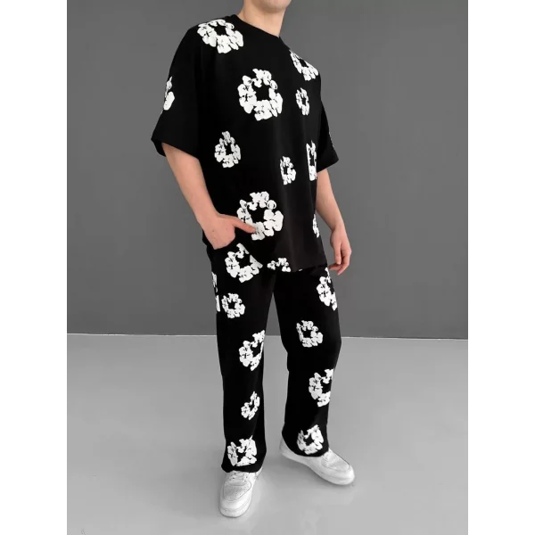 İki İplik Kumaş Baskılı Esofman Takım - Siyah