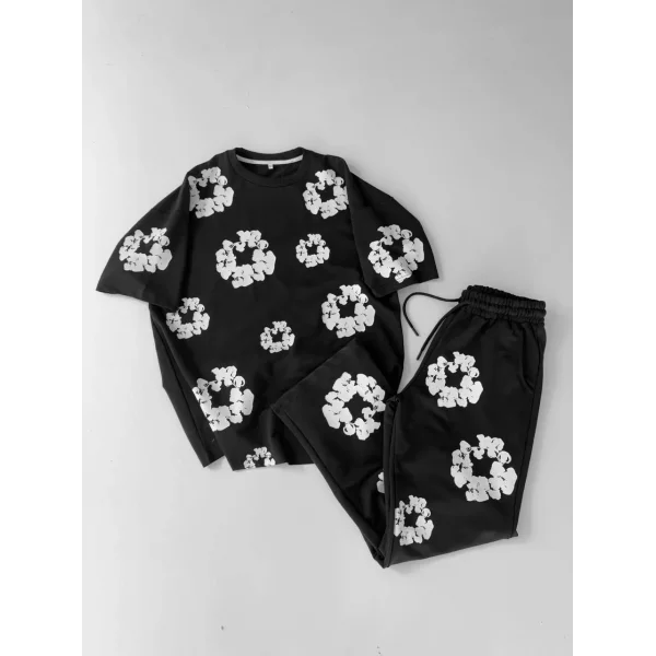 İki İplik Kumaş Baskılı Esofman Takım - Siyah