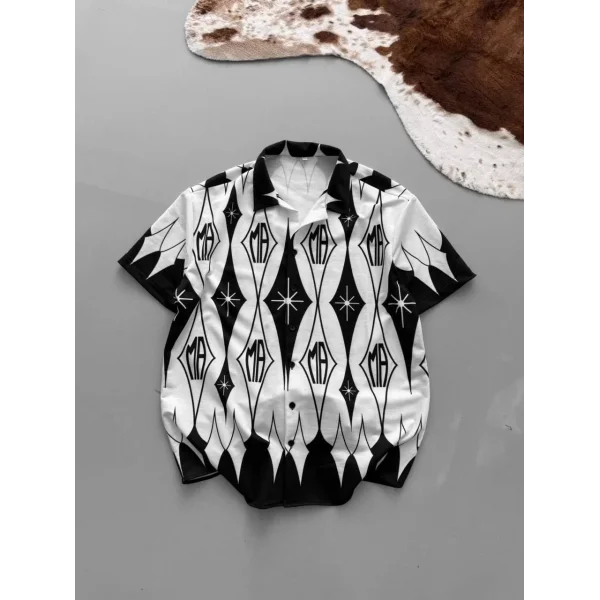 İki İplik Kumaş Baskılı Gömlek - Beyaz