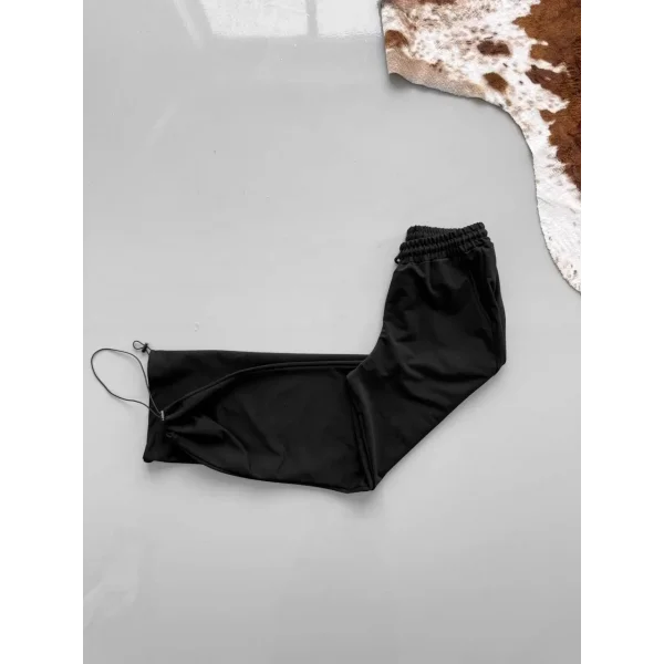 İki İplik Kumaş Beli Lastikli Boru Paça Baggy Alt Esofman - Siyah