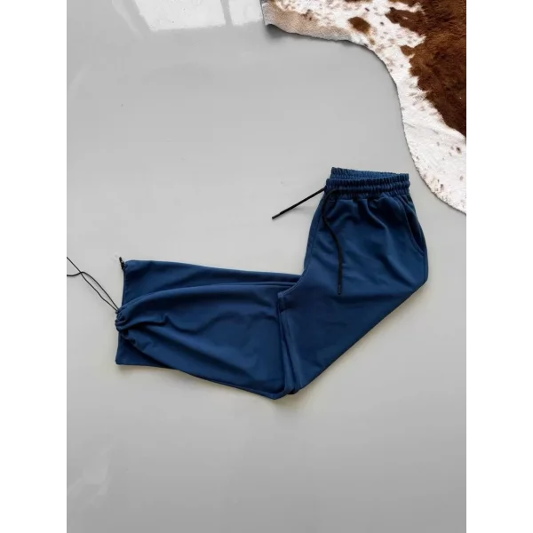 İki İplik Kumaş Beli Lastikli Yarı Flota Cepli Boru Paça Baggy Alt Esofman - Turkuaz