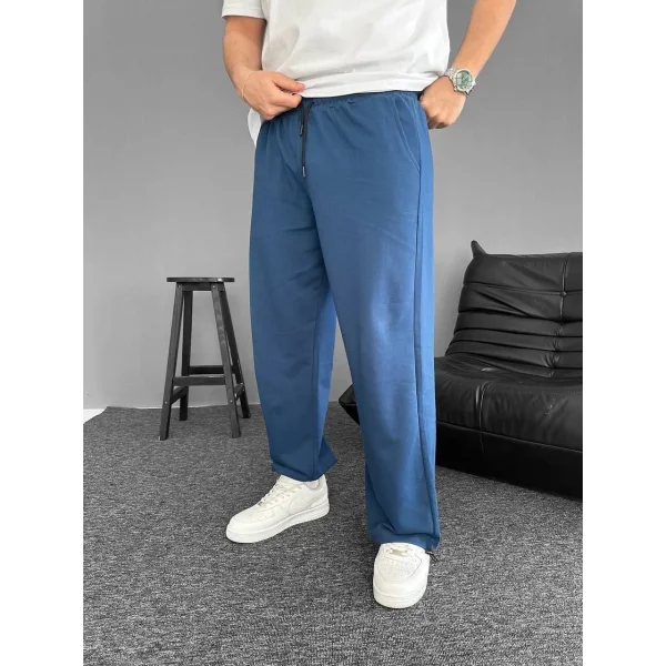 İki İplik Kumaş Beli Lastikli Yarı Flota Cepli Boru Paça Baggy Alt Esofman - Turkuaz