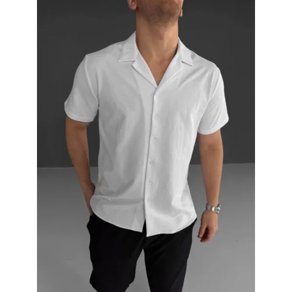 İki İplik Kumaş  Gömlek - Beyaz