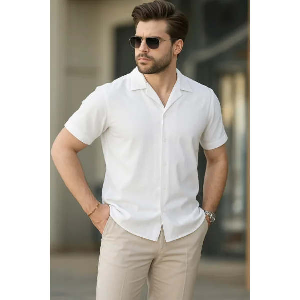 İki İplik Kumaş  Gömlek - Beyaz