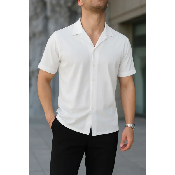 İki İplik Kumaş  Gömlek - Beyaz