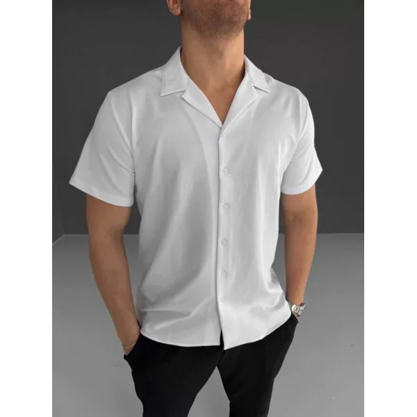 İki İplik Kumaş  Gömlek - Beyaz