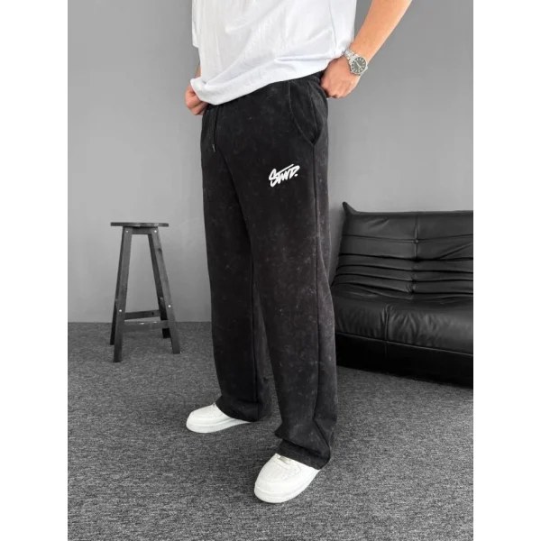 İki İplik Kumaş Yıkamalı Alt Esofman - Siyah