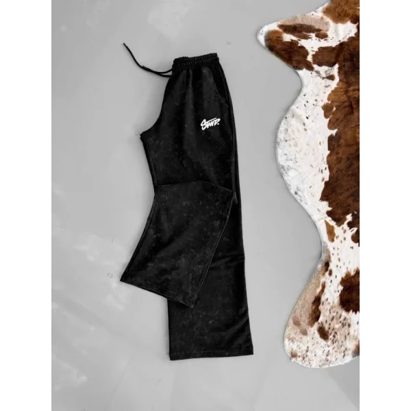 İki İplik Kumaş Yıkamalı Alt Esofman - Siyah