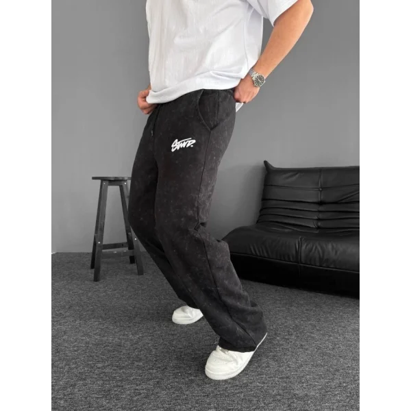 İki İplik Kumaş Yıkamalı Alt Esofman - Siyah