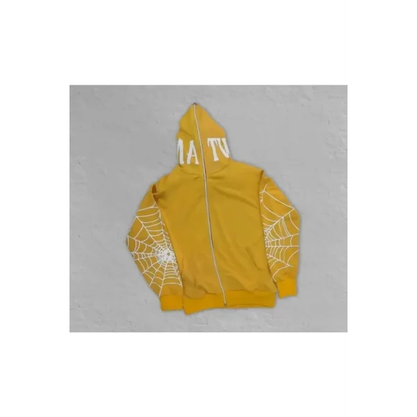 İki İplik Örümcek Baskılı Oversize Hırka - Sarı