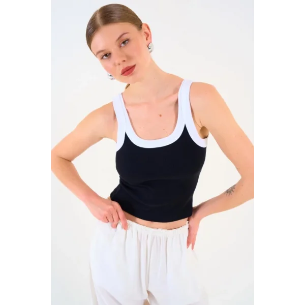 İki Renkli Atlet - Siyah-Beyaz