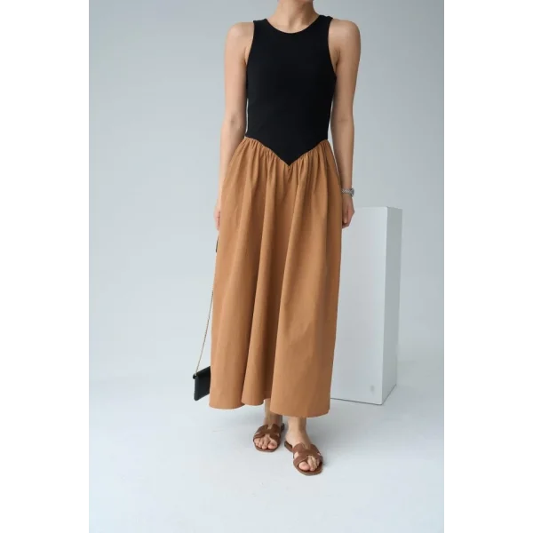 İki Renkli Elbise - Siyah-Taba