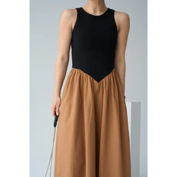 İki Renkli Elbise - Siyah-Taba