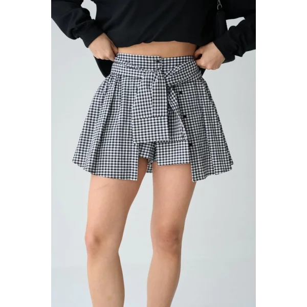 İki Renkli Gömlek Bağlamalı Şort - Siyah-Beyaz