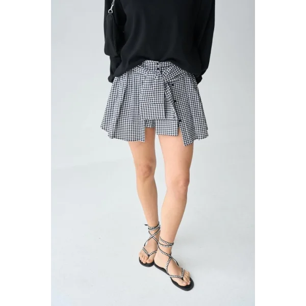 İki Renkli Gömlek Bağlamalı Şort - Siyah-Beyaz