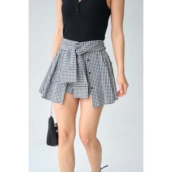 İki Renkli Gömlek Bağlamalı Şort - Siyah-Beyaz