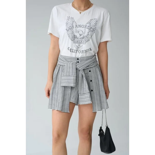 İki Renkli Gömlek Bağlamalı Şort - Siyah-Gri