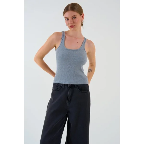 İnce Askılı Biyeli Atlet - Gri