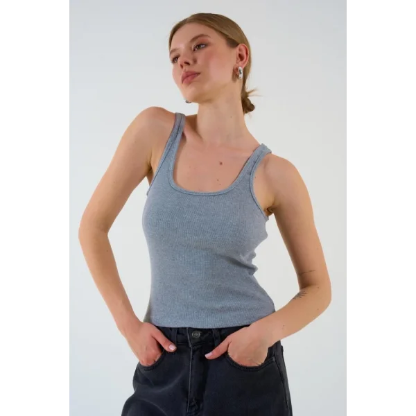 İnce Askılı Biyeli Atlet - Gri