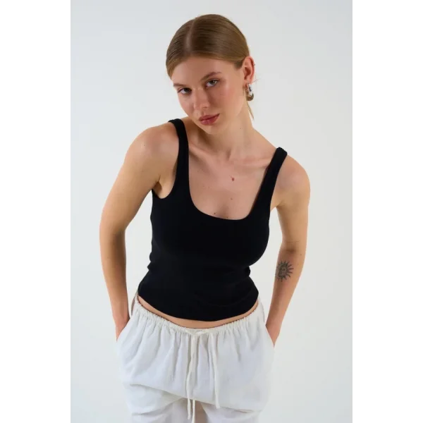 İnce Askılı Biyeli Atlet - Siyah