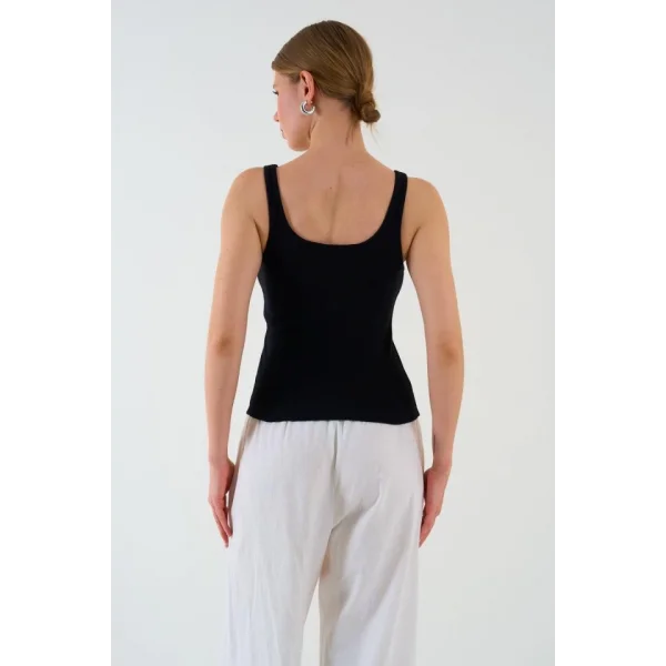 İnce Askılı Biyeli Atlet - Siyah