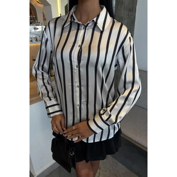 İnce Çizgili Saten Gömlek 3434