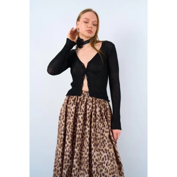 İnce Fitilli Hırka - Siyah