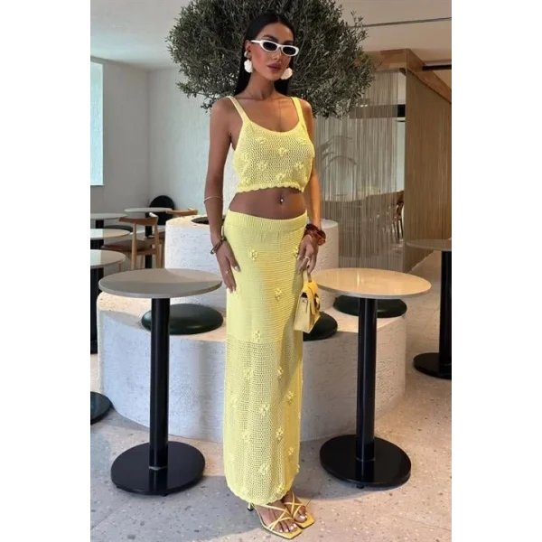 İnci Ve Çiçek Detaylı Büstiyerli Triko Takım 10100