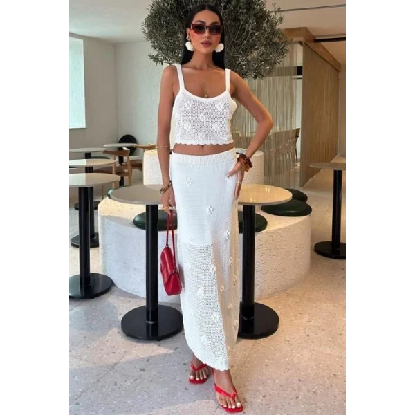 İnci Ve Çiçek Detaylı Büstiyerli Triko Takım 10100