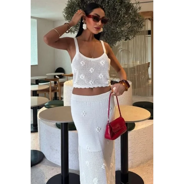 İnci Ve Çiçek Detaylı Büstiyerli Triko Takım 10100